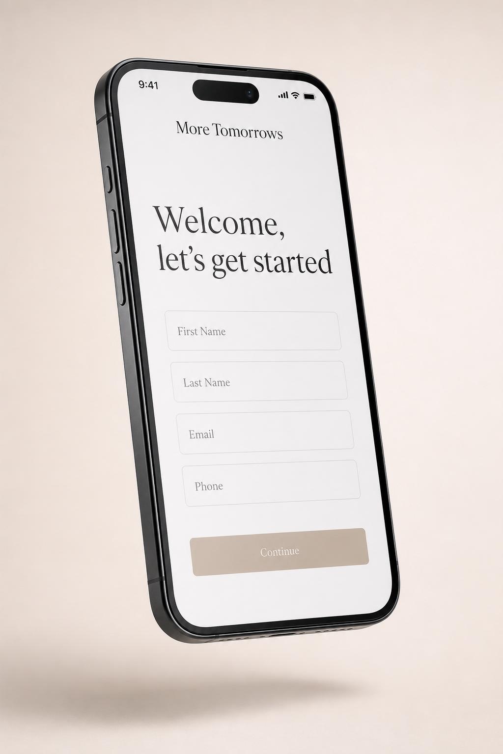 More Tomorrows onboarding form on a phone